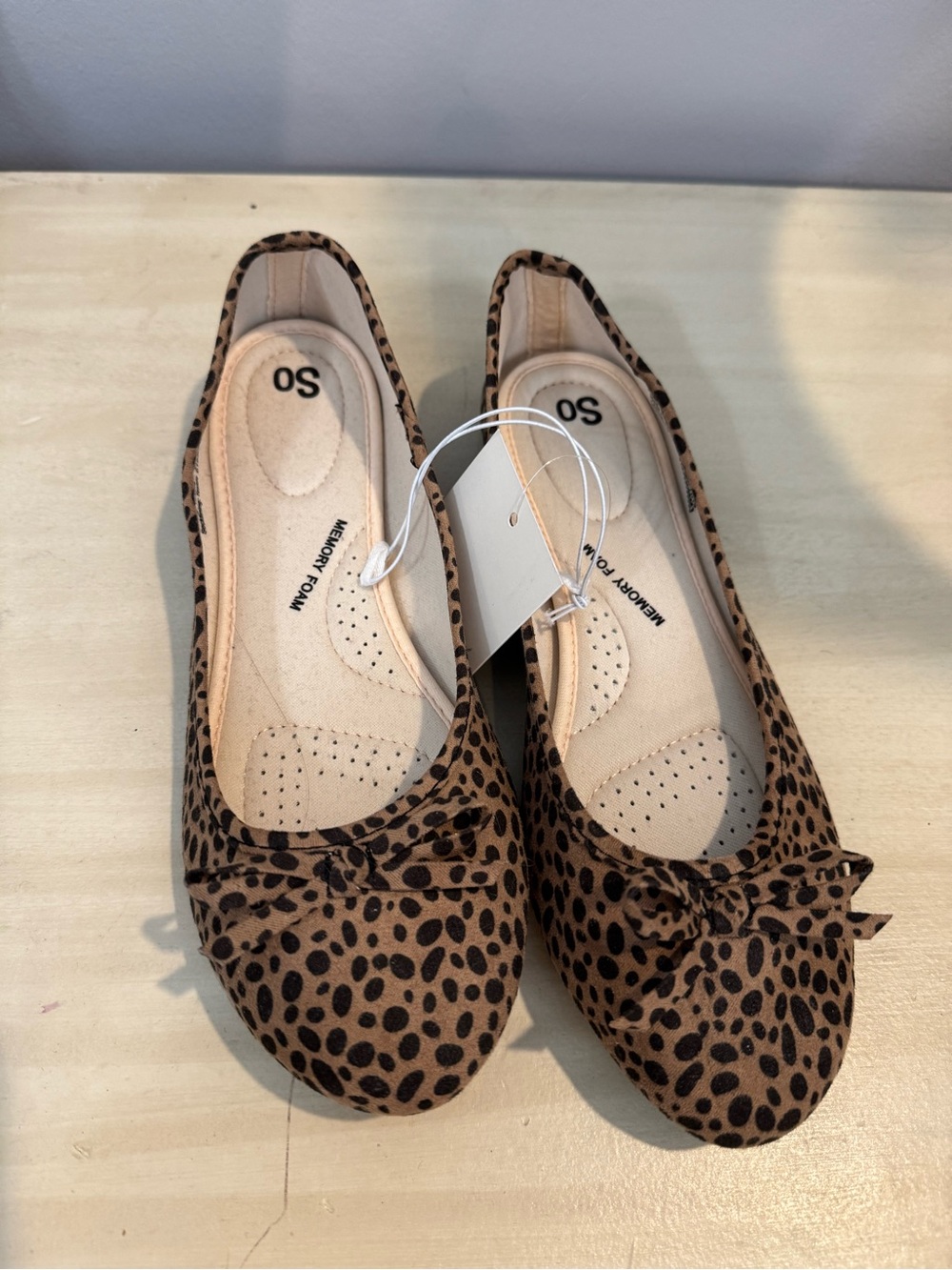 SO Tan and Black Leopard Ballet Flats